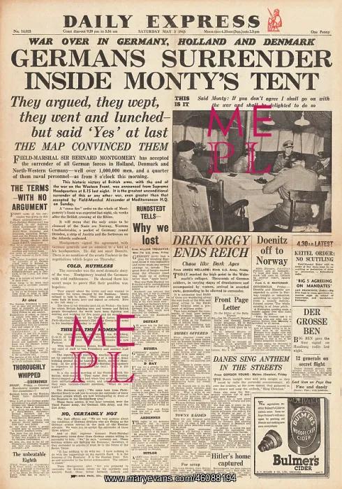 : 1945 Daily Express Germany Surrenders : 1945 Daily Express Germany Surrenders