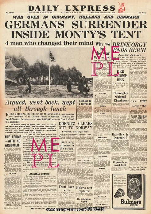 : 1945 Daily Express Germany Surrenders : 1945 Daily Express Germany Surrenders