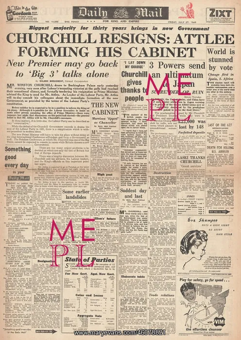 : 1945 Daily Mail Attlee and Labour Win General Election : 1945 Daily Mail Attlee and Labour Win General Election