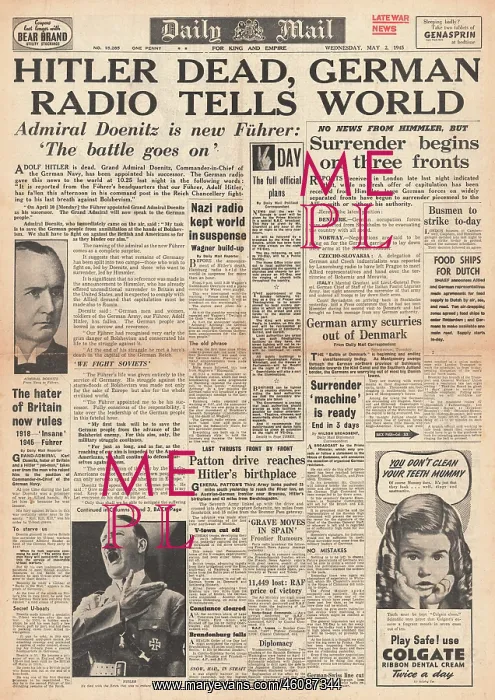 : 1945 Daily Mail Death of Adolf Hitler : 1945 Daily Mail Death of Adolf Hitler