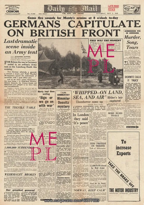 : 1945 Daily Mail Germany Surrenders : 1945 Daily Mail Germany Surrenders