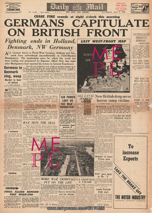 : 1945 Daily Mail Germany Surrenders : 1945 Daily Mail Germany Surrenders