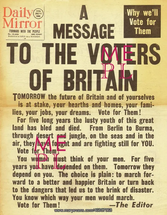 : 1945 Daily Mirror British General Election : 1945 Daily Mirror British General Election