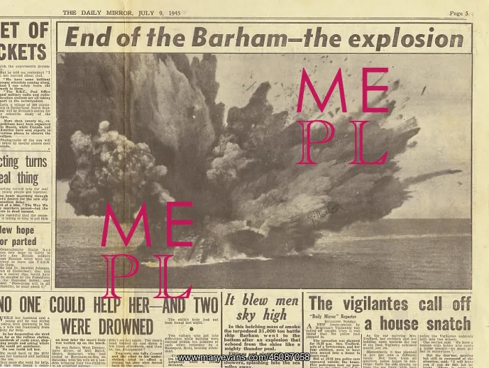 : 1945 Daily Mirror Sinking of HMS Barham : 1945 Daily Mirror Sinking of HMS Barham