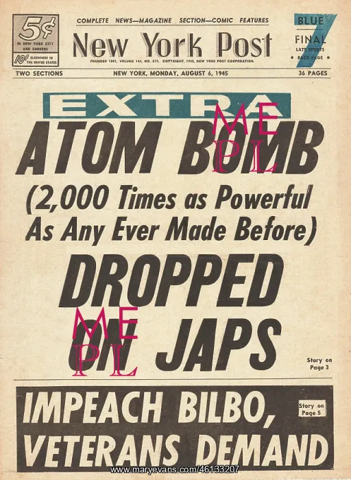 : 1945 New York Post Atom Bomb Dropped On Hiroshima : 1945 New York Post Atom Bomb Dropped On Hiroshima