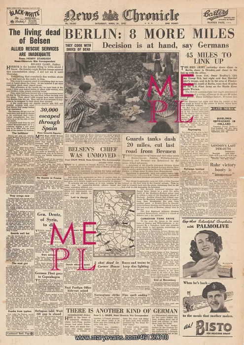 : 1945 News Chronicle Belsen Concentration Camp : 1945 News Chronicle Belsen Concentration Camp