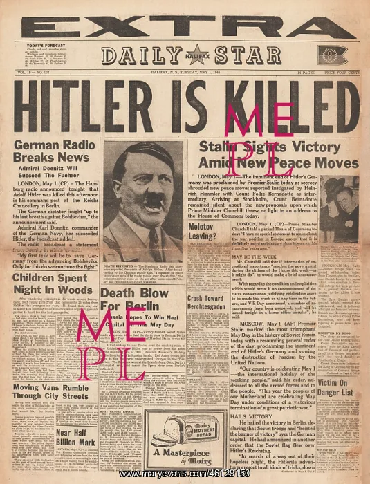  : 1945 The Star (Canada) Death of Adolf Hitler