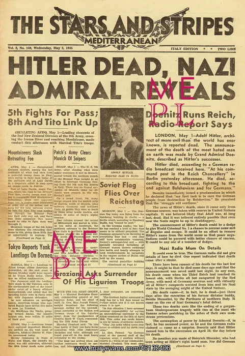  : 1945 Stars and Stripes Adolf Hitler dead