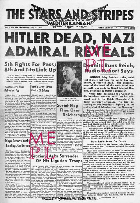 : 1945 Stars and Stripes Adolf Hitler dead : 1945 Stars and Stripes Adolf Hitler dead