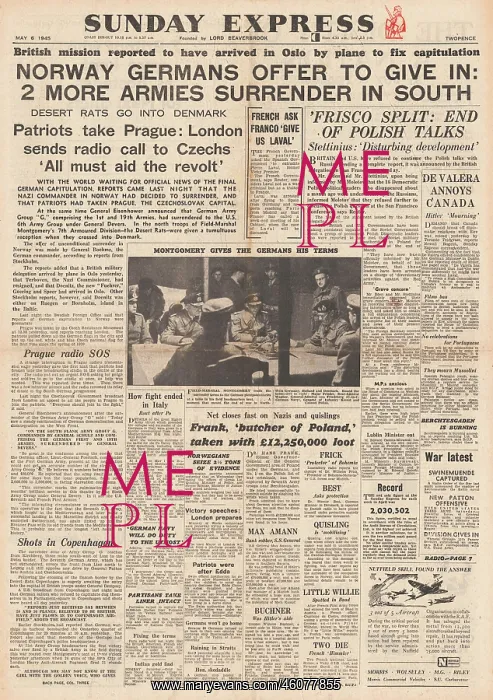 : 1945 Sunday Express German Forces Offer to Surrender in Norw : 1945 Sunday Express German Forces Offer to Surrender in Norw