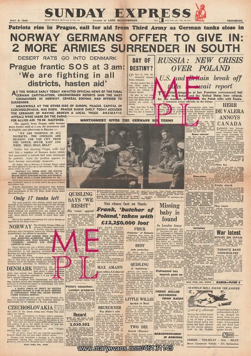 : 1945 Sunday Express German Forces Offer to Surrender in Norw : 1945 Sunday Express German Forces Offer to Surrender in Norw
