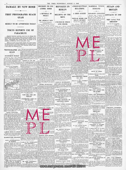 : 1945 The Times Atom Bomb Dropped On Hiroshima : 1945 The Times Atom Bomb Dropped On Hiroshima