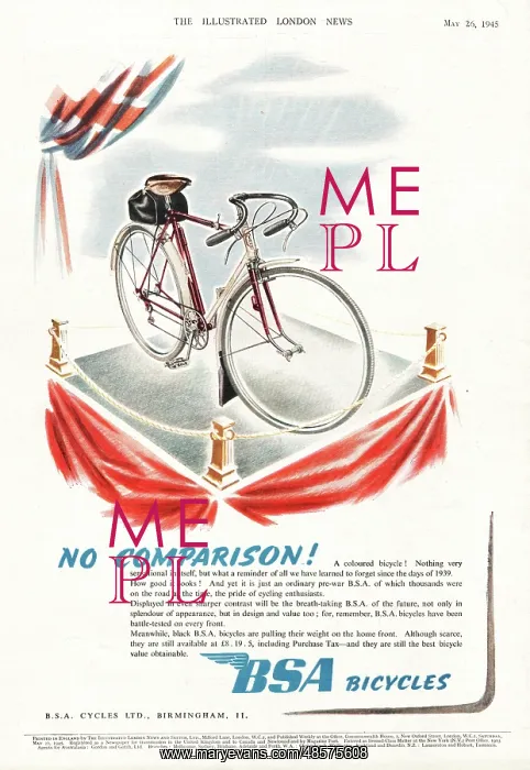 : 1945 UK Magazine B.S.A Bicycles Advert : 1945 UK Magazine B.S.A Bicycles Advert