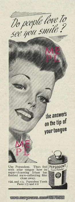 : 1945 UK Magazine Pepsodent toothpaste Advert : 1945 UK Magazine Pepsodent toothpaste Advert