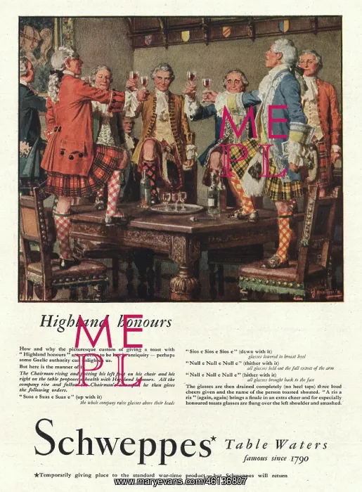 : 1945 UK Magazine Schweppes Drinks Advert : 1945 UK Magazine Schweppes Drinks Advert