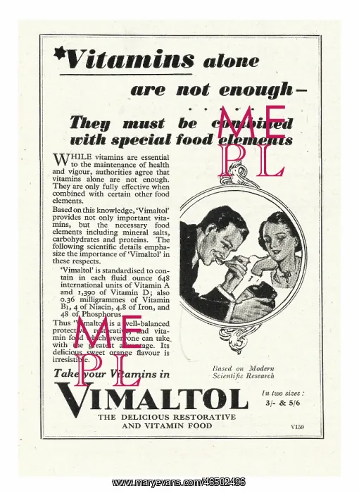 : 1945 UK Magazine Vimaltol Vitamins Advert : 1945 UK Magazine Vimaltol Vitamins Advert