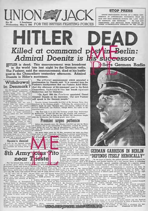 : 1945 Union Jack Adolf Hitler dead : 1945 Union Jack Adolf Hitler dead