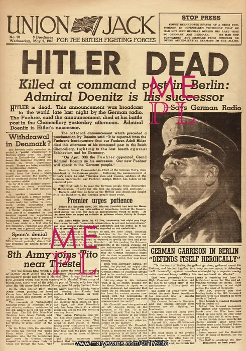 : 1945 Union Jack Adolf Hitler dead : 1945 Union Jack Adolf Hitler dead
