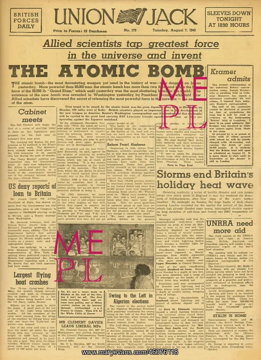 : 1945 Union Jack Atomic bomb dropped on Hiroshima : 1945 Union Jack Atomic bomb dropped on Hiroshima
