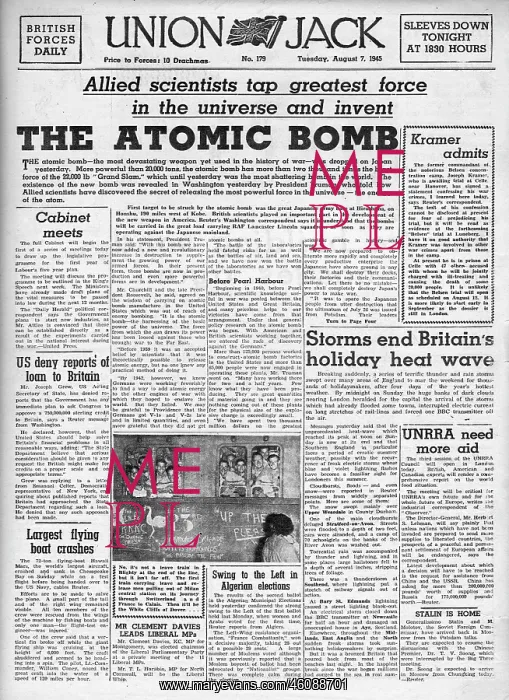 : 1945 Union Jack Atomic bomb dropped on Hiroshima : 1945 Union Jack Atomic bomb dropped on Hiroshima
