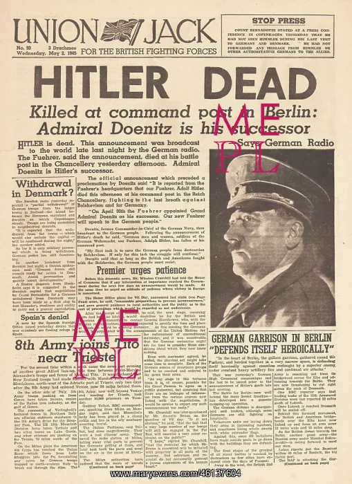 : 1945 Union Jack Death of Adolf Hitler : 1945 Union Jack Death of Adolf Hitler