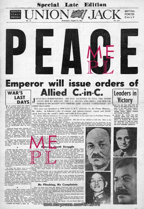 : 1945 Union Jack Peace as Japan accepts surrender : 1945 Union Jack Peace as Japan accepts surrender