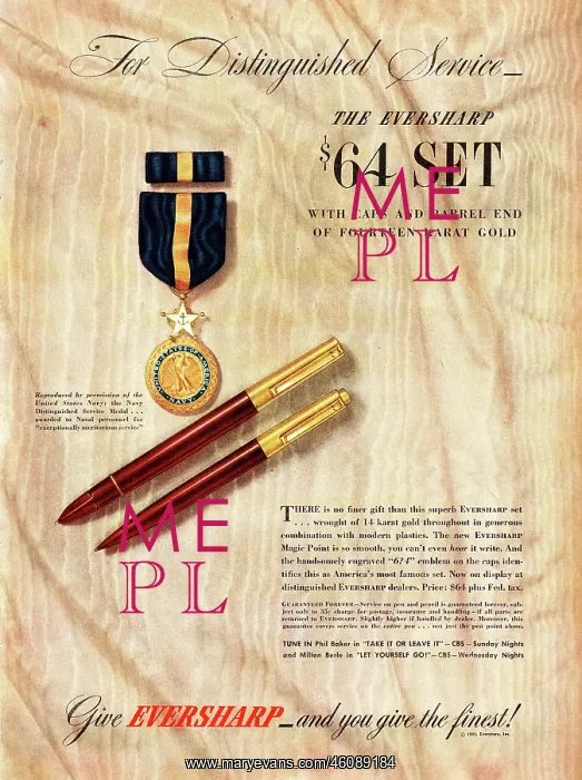 : 1945 U.S. Magazine Eversharp Pens Advert : 1945 U.S. Magazine Eversharp Pens Advert