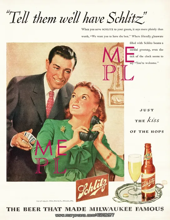 : 1945 U.S. Magazine Schlitz beer Advert : 1945 U.S. Magazine Schlitz beer Advert