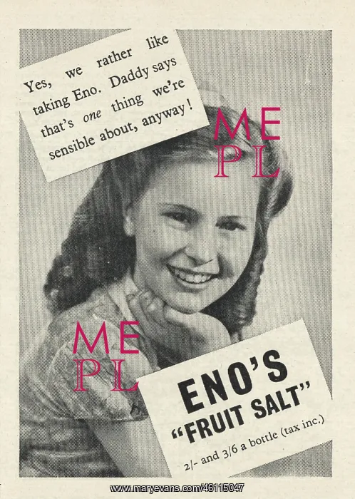 : 1946 UK Magazine Eno's Fruit Salt Advert : 1946 UK Magazine Eno's Fruit Salt Advert