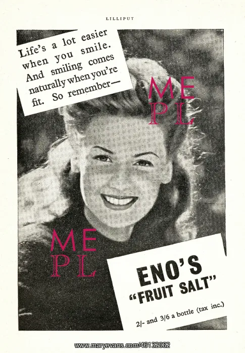 : 1946 UK Magazine Eno's Fruit Salt Advert : 1946 UK Magazine Eno's Fruit Salt Advert