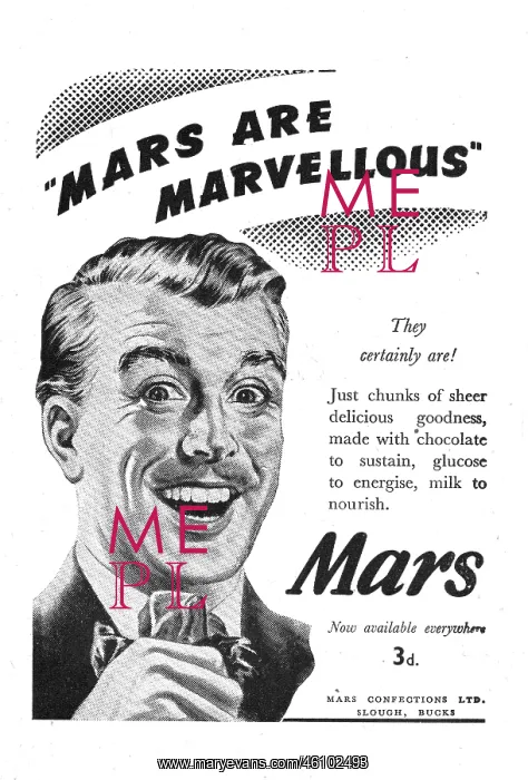 : 1946 UK Magazine Mars Bar Advert : 1946 UK Magazine Mars Bar Advert