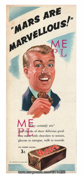 : 1946 UK Magazine Mars Bar Advert : 1946 UK Magazine Mars Bar Advert