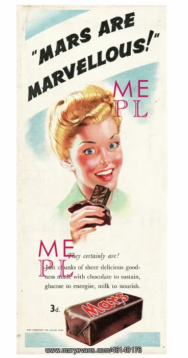 : 1946 UK Magazine Mars Bar Advert : 1946 UK Magazine Mars Bar Advert