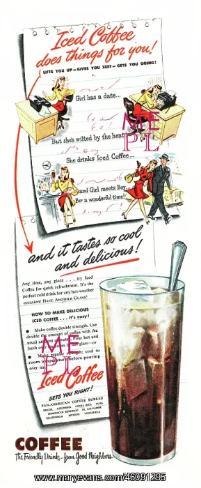 : 1946 U.S. Magazine Iced Coffee Advert : 1946 U.S. Magazine Iced Coffee Advert