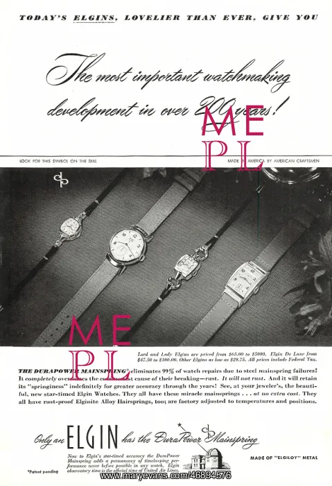 : 1947 US advert Elgin Watches : 1947 US advert Elgin Watches