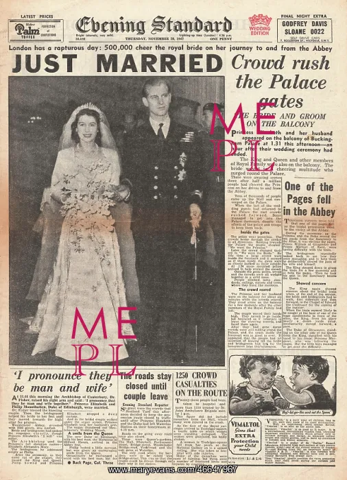 : 1947 Evening Standard Wedding of Princess Elizabeth : 1947 Evening Standard Wedding of Princess Elizabeth