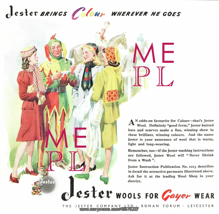 : 1947 UK Magazine Jester Wools Advert : 1947 UK Magazine Jester Wools Advert
