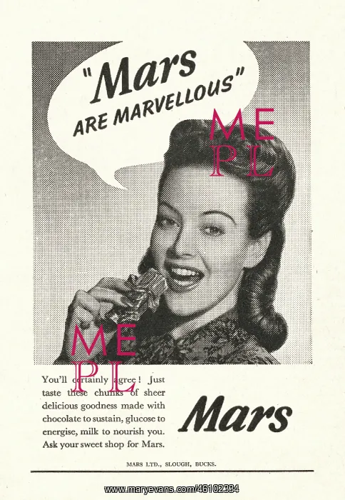 : 1947 UK Magazine Mars Bar Advert : 1947 UK Magazine Mars Bar Advert