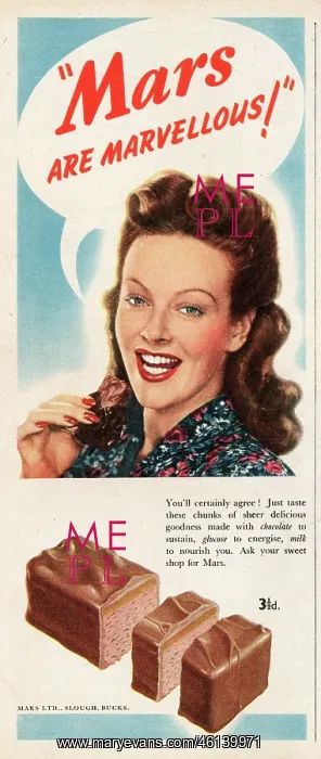 : 1947 UK Magazine Mars Bar Advert : 1947 UK Magazine Mars Bar Advert