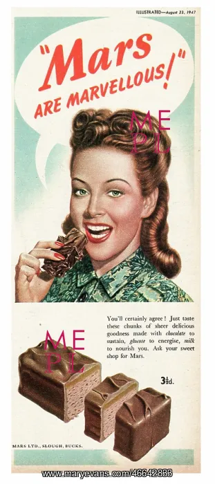 : 1947 UK Magazine Mars Bar Advert : 1947 UK Magazine Mars Bar Advert