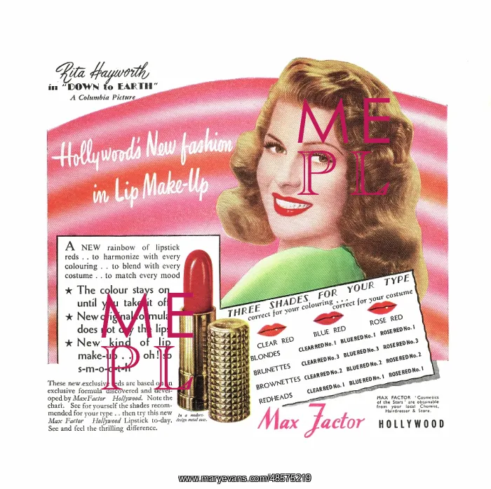 : 1947 UK Magazine Max Factor Makeup Advert : 1947 UK Magazine Max Factor Makeup Advert