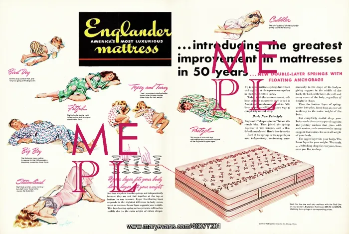 : 1947 U.S. Magazine Englander Mattress Advert : 1947 U.S. Magazine Englander Mattress Advert