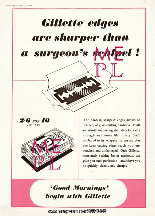 : 1947 U.S. Magazine Gillette Advert : 1947 U.S. Magazine Gillette Advert