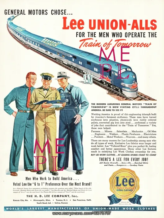 : 1947 U.S. Magazine Lee Work Clothes Advert : 1947 U.S. Magazine Lee Work Clothes Advert