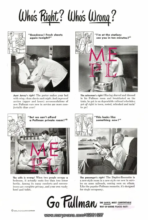 : 1947 U.S. Magazine Pullman Train Advert : 1947 U.S. Magazine Pullman Train Advert