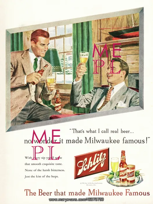 : 1947 U.S. Magazine Schlitz beer Advert : 1947 U.S. Magazine Schlitz beer Advert