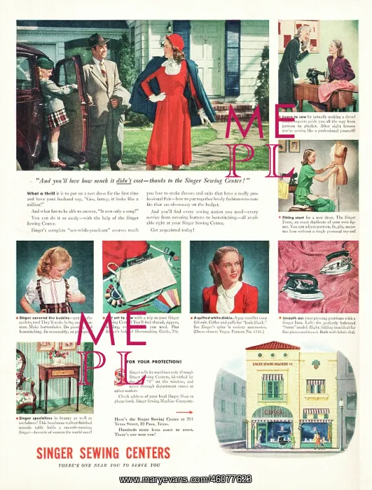 : 1947 U.S. Magazine Singer Sewing Centres Advert : 1947 U.S. Magazine Singer Sewing Centres Advert