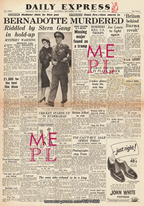 : 1948 Daily Express assassination of Count Bernadotte : 1948 Daily Express assassination of Count Bernadotte