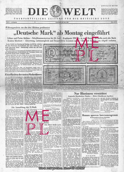 : 1948 Die Welt Introduction of the Deutsche Mark : 1948 Die Welt Introduction of the Deutsche Mark
