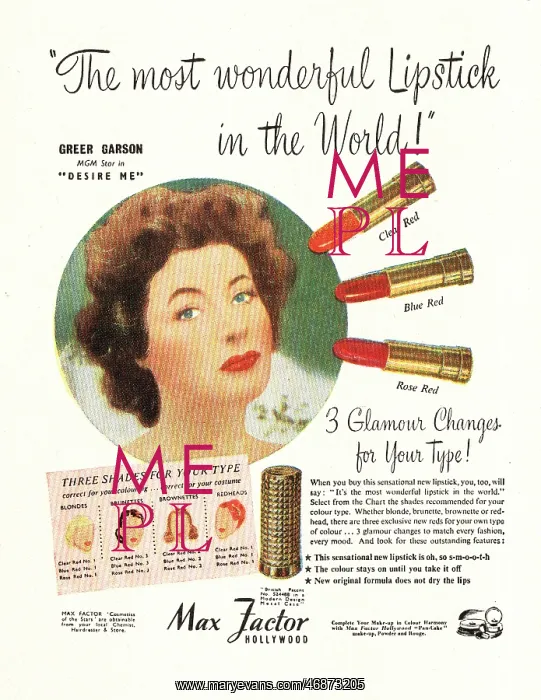 : 1948 Max Factor lipstick advert : 1948 Max Factor lipstick advert